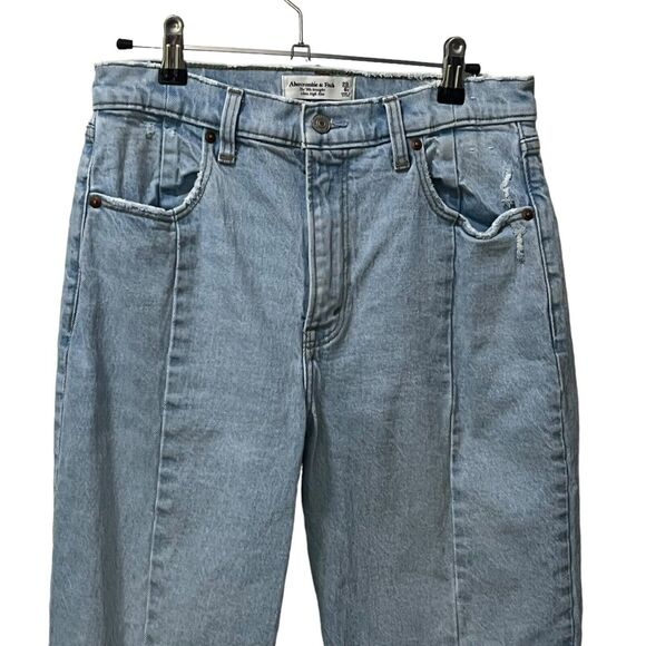 Abercrombie & Fitch 90s Straight Jeans Women’s 29 Short Light Wash Split Hem - Picture 3 of 13